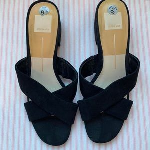 Black suede kitten heels